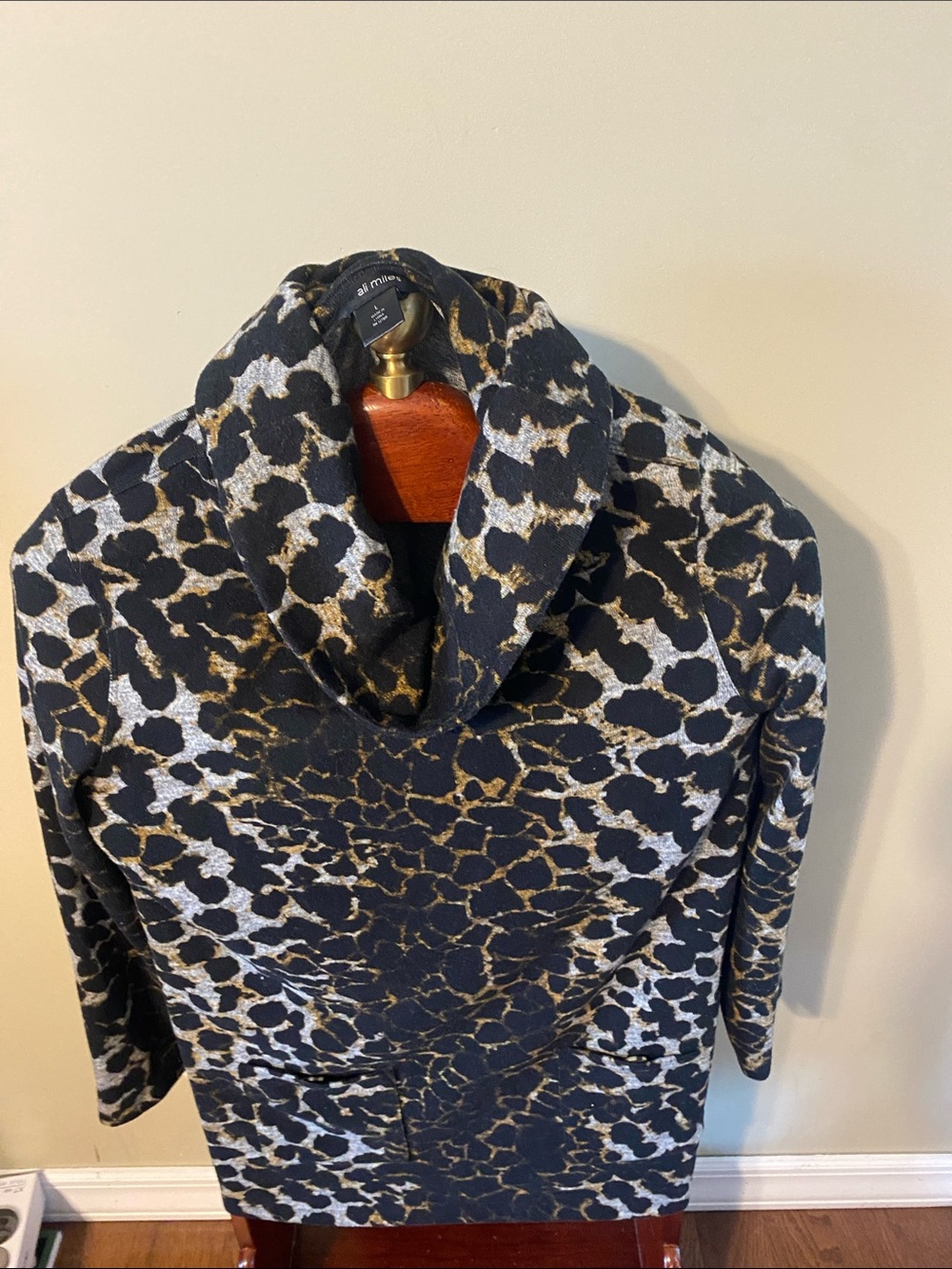 Ali Miles Black, Gold & White Animal Print Cowl Neck Sweater